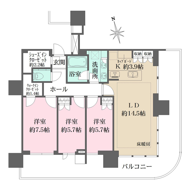 ＨＡＲＵＭＩ　ＦＬＡＧ　ＳＵＮ　ＶＩＬＬＡＧＥ　Ｔ棟の間取図