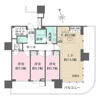 ＨＡＲＵＭＩ　ＦＬＡＧ　ＳＵＮ　ＶＩＬＬＡＧＥ　Ｔ棟の間取図
