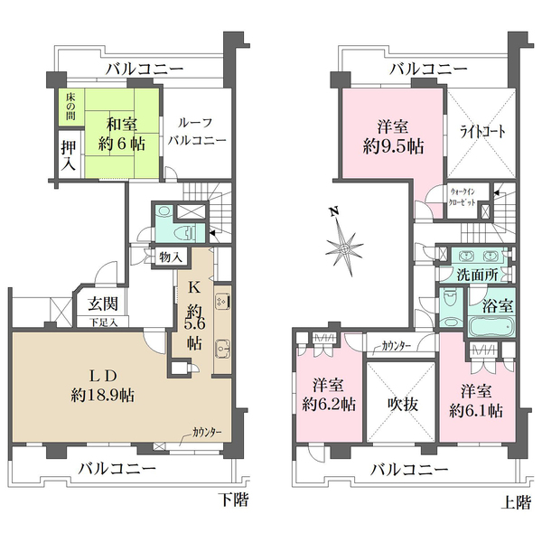 港北ガーデンヒルズA棟の間取図