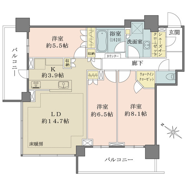 ブリリアタワー西新の間取図