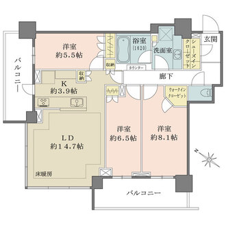 ブリリアタワー西新の間取図