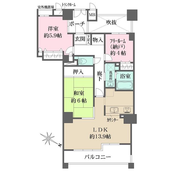 ヴィルヌーブ松ヶ枝町の間取図