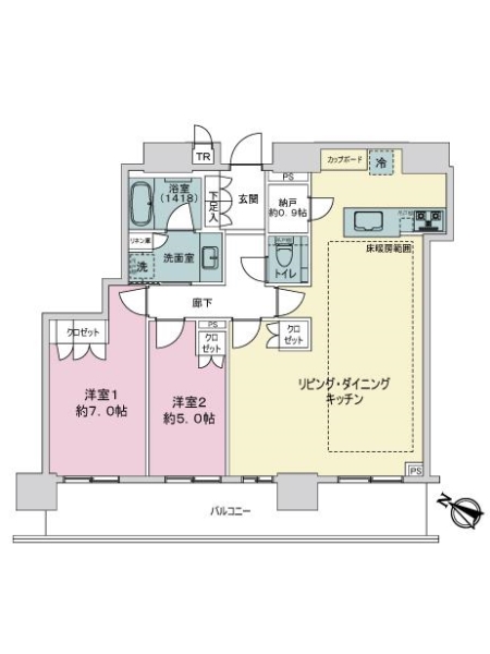 ブリリアタワー西新の間取図