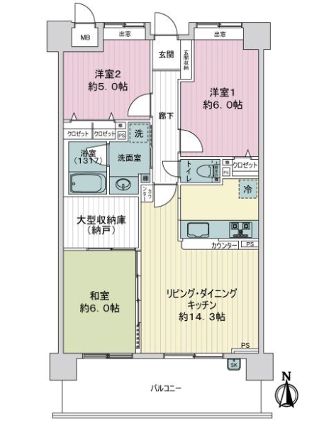 ライオンズマンション楽々園第３の間取図