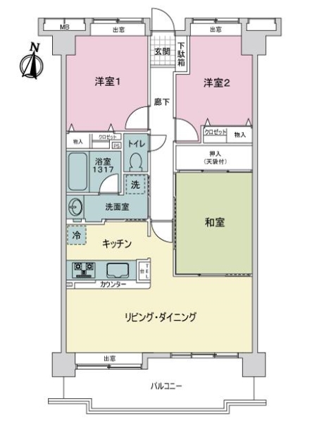 スカイハイツ姪浜西の間取図