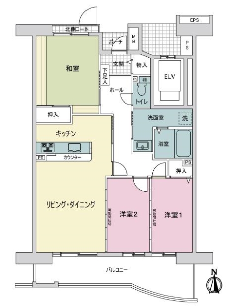 西福岡マリナタウンイーストコート５号棟の間取図
