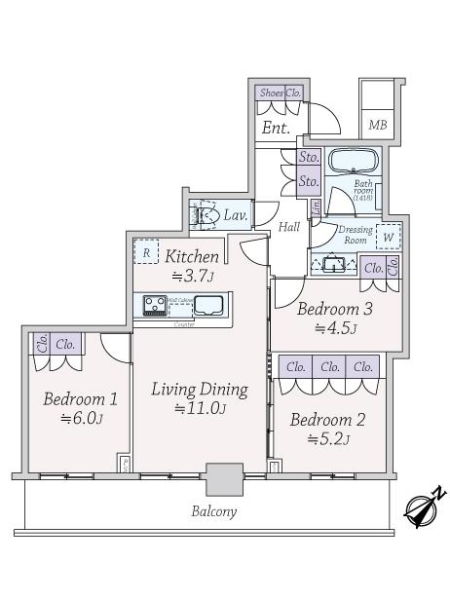 リヴァリエＢ棟の間取図