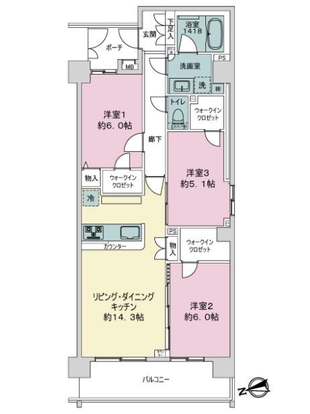 ライフレビュー新百合ヶ丘の間取図