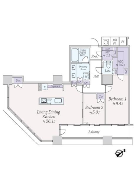 ザ・パークハウス西新宿タワー60の間取図