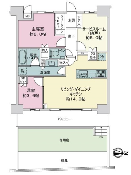 アールブラン武蔵新城の間取図