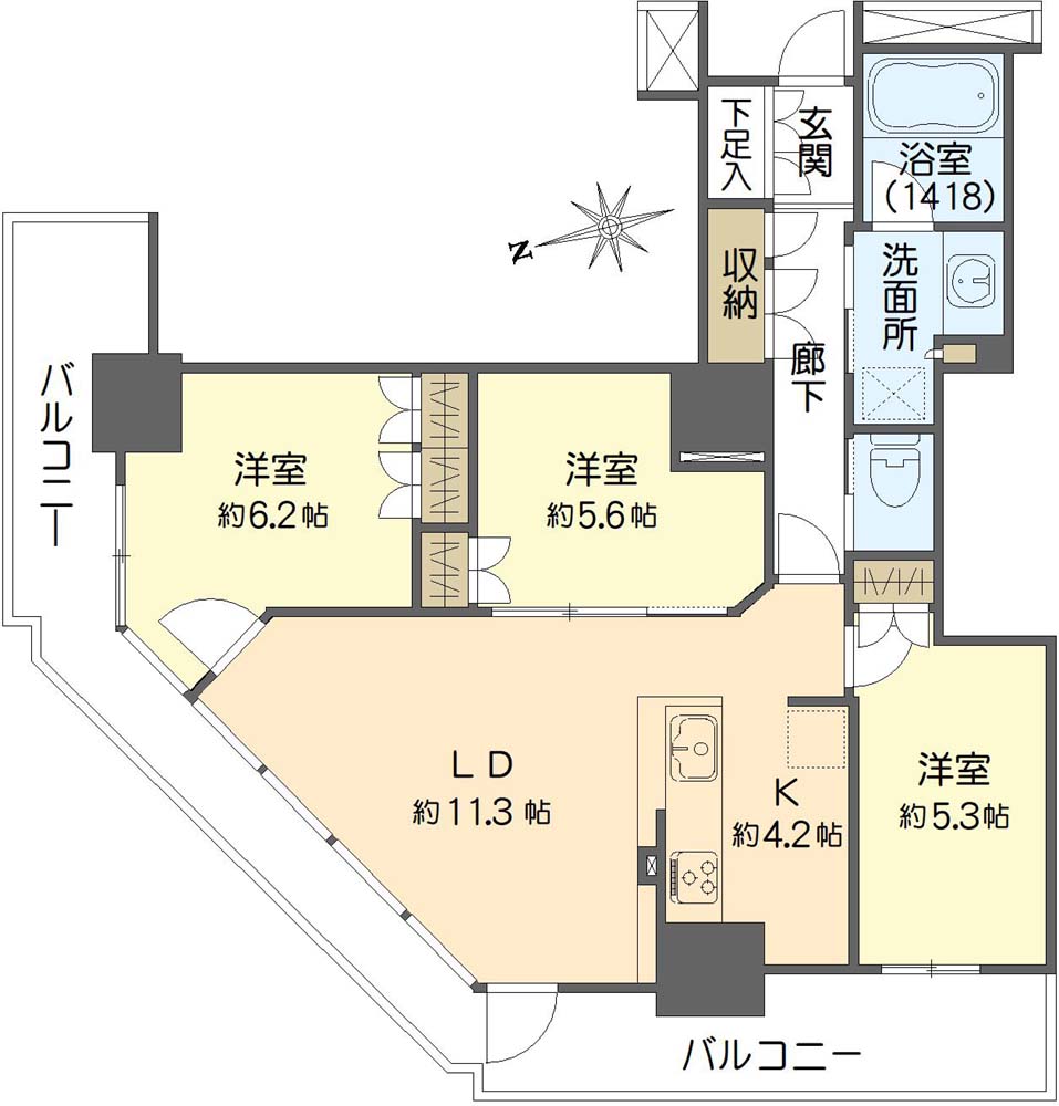 阿波座ライズタワーズ　フラッグ46の間取図