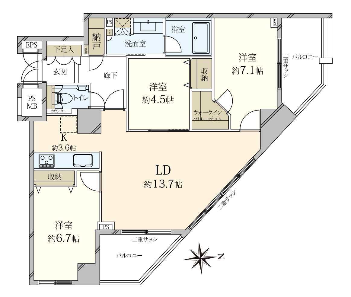 アトラスアリーナ武蔵新城ランドマークコートの間取図