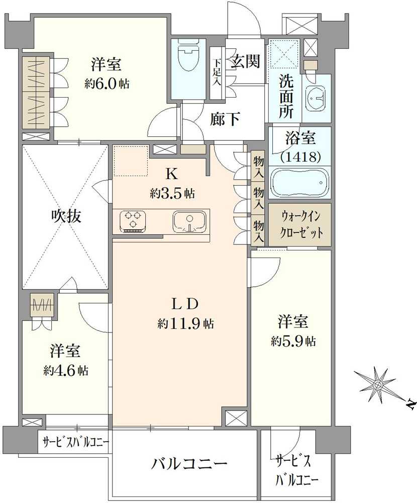 世田谷喜多見ザ・テラスの間取図