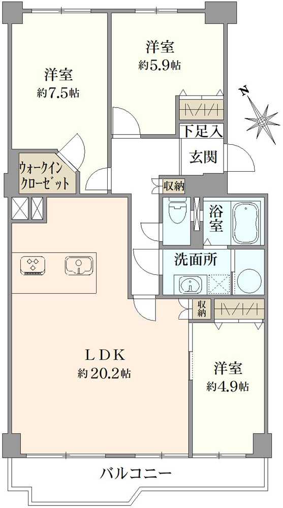 市川グリーンハイツD棟の間取図