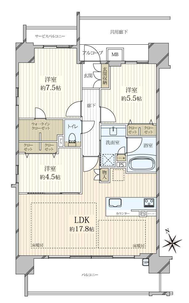 プレサンスロジェ北田辺の間取図