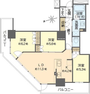 阿波座ライズタワーズ　フラッグ46の間取図