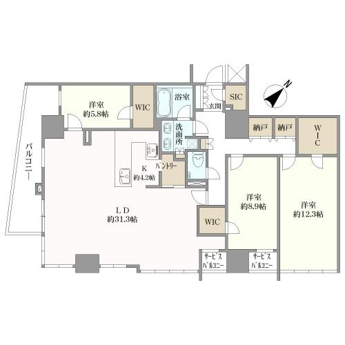 レーベン福岡天神　ＯＮＥ　ＴＯＷＥＲの間取図