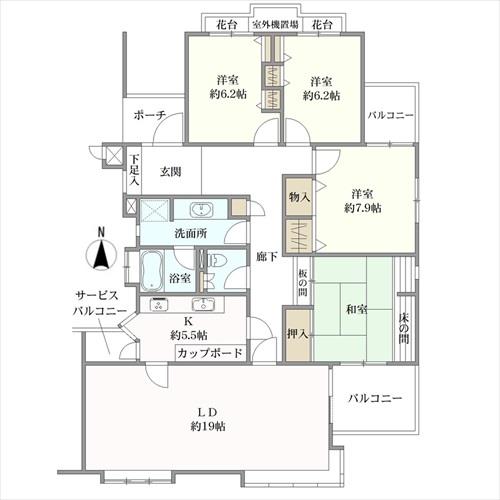 フローラ御影山手Ａ棟の間取図
