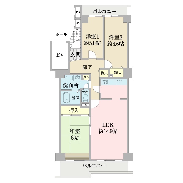 東船橋ガーデニア第６号棟の間取図