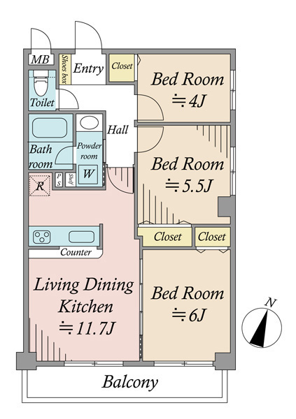 リブゼ横浜南伍番館の間取図