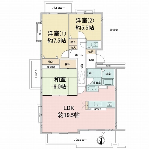 ノース・アベニュー箕面おのはら壱号棟の間取図