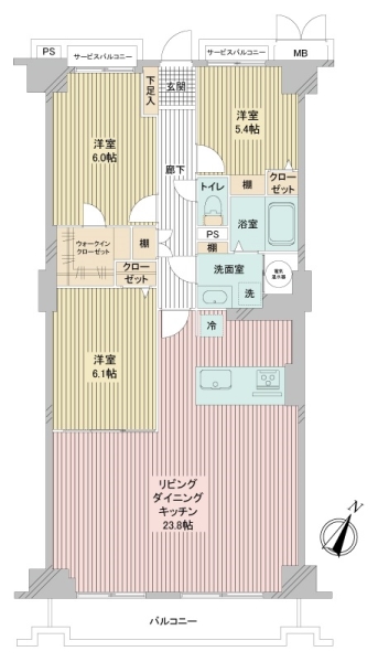 箕面東コーポラスB棟の間取図