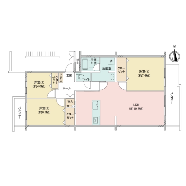 西国分寺史跡通り住宅２号棟の間取図