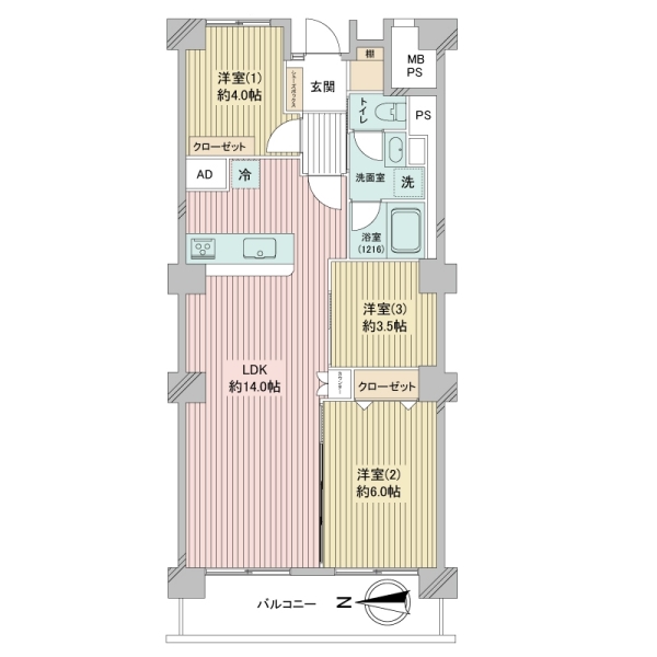 武蔵野スカイハイツAの間取図