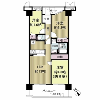 四季彩都けやき館　防音室ありの間取図