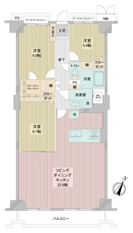 箕面東コーポラスB棟の間取図