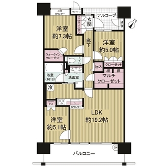 グリーンラグーナ甲子園Ａ棟の間取図