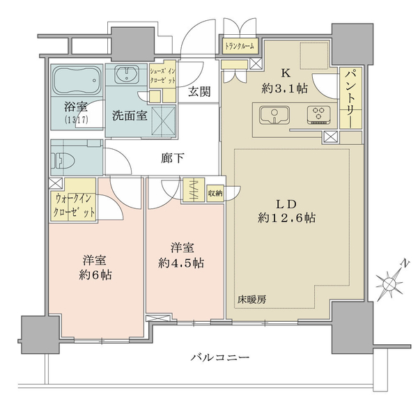 ブリリアタワー有明ミッドクロス／８階／２ＬＤＫ＋ＷＩＣ＋ＳＩＣの間取図