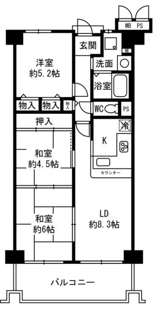ジャルダン宝塚中山台弐番館B棟の間取図