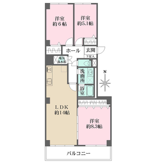 甲子園口ビューハイツ1号棟の間取図
