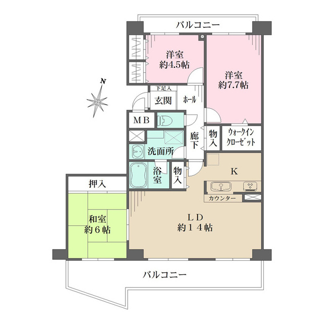 ＲＩＣウエストコート６番街６１１号棟の間取図