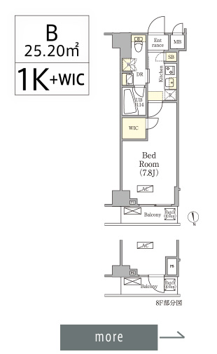 B 25.10㎡ 1K+WIC